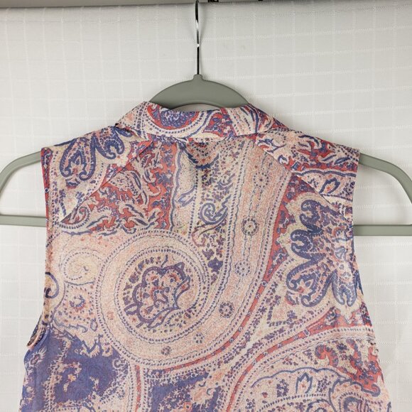 H&M 2 Multicolor Semi Sheer Pink Blue Purple Blouse Hi Low Top Sleeveless Womens - Picture 4 of 14